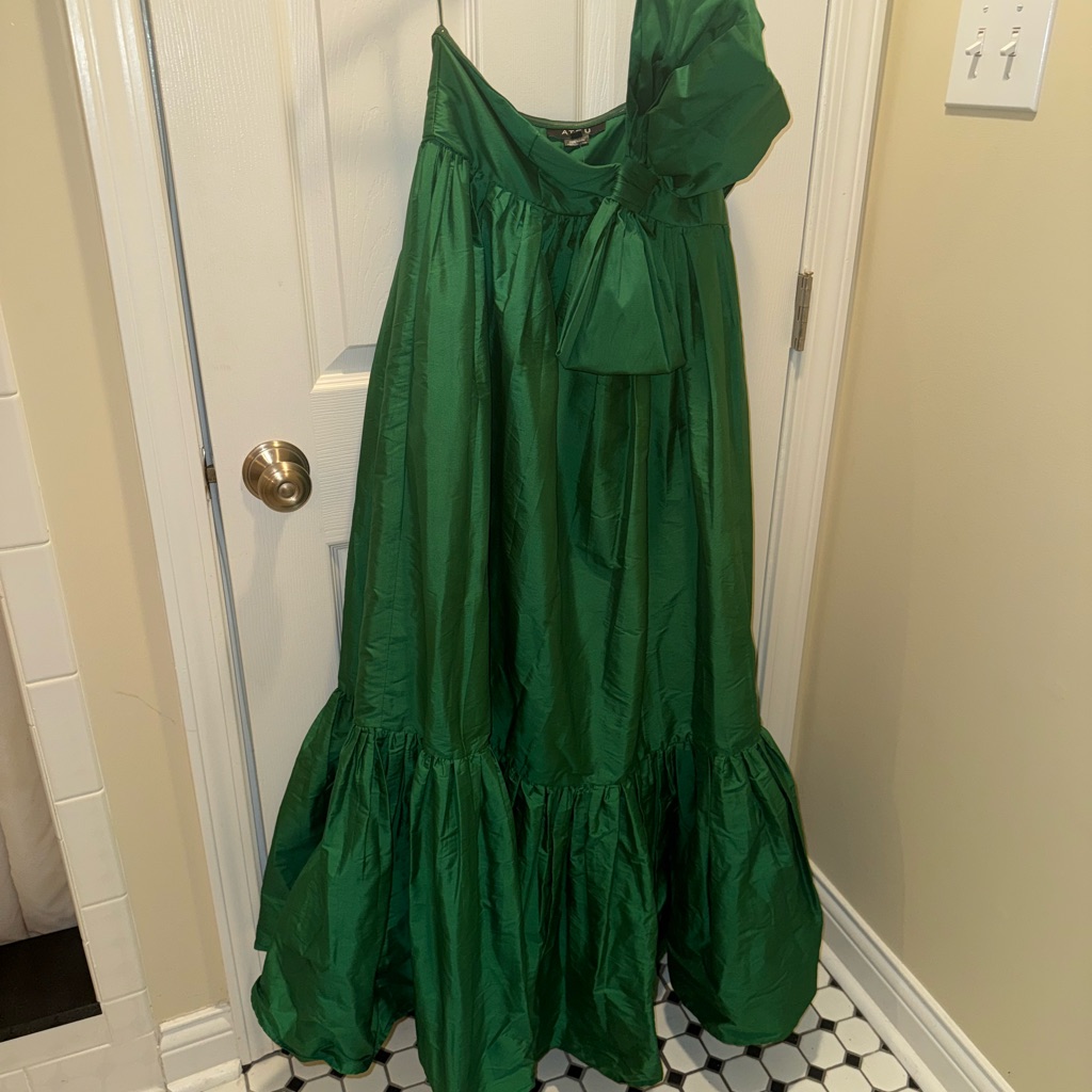 Anthropologie Atsu Green One-Shoulder Bow Gown